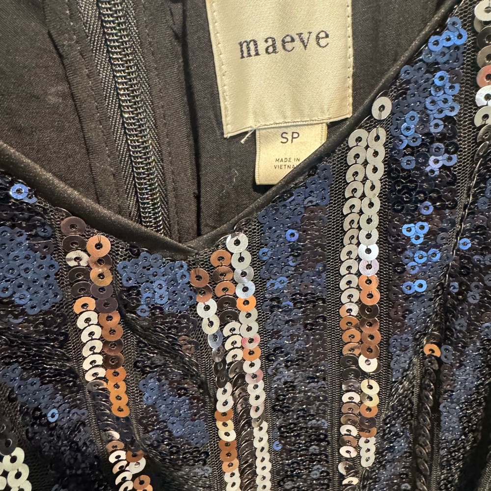 Anthropologie Maeve Black and Silver Sequin Midi Dress - Picture 6 of 7